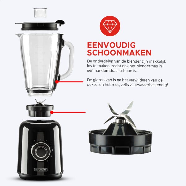 Retro Blender - 5 snelheden en pulsfunctie - 1,5 Liter - 500W - Afbeelding 6